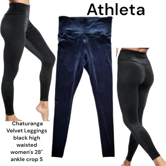 Athleta Chaturanga Velvet Leggings black high waisted women's 28" ankle crop S - Picture 1 of 15